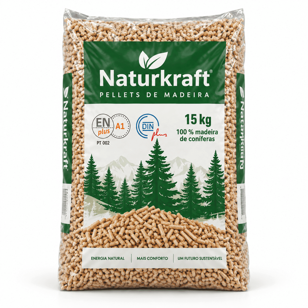 Naturkraft pellets de madeira – 66 sacos de 15 kg – palete 990 kg – 100 % madeira de coníferas – ENplus A1 & DINplus