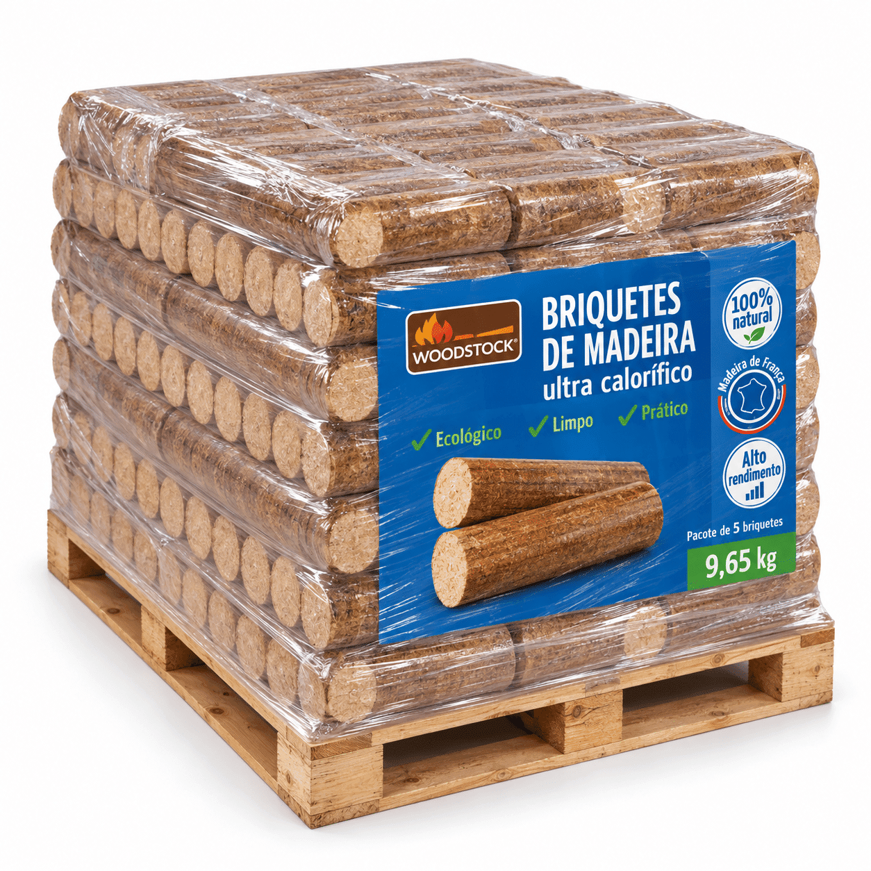 WOODSTOCK briquetes de madeira – 3 paletes – 104 embalagens de 5 briquetes por palete – prontos a utilizar