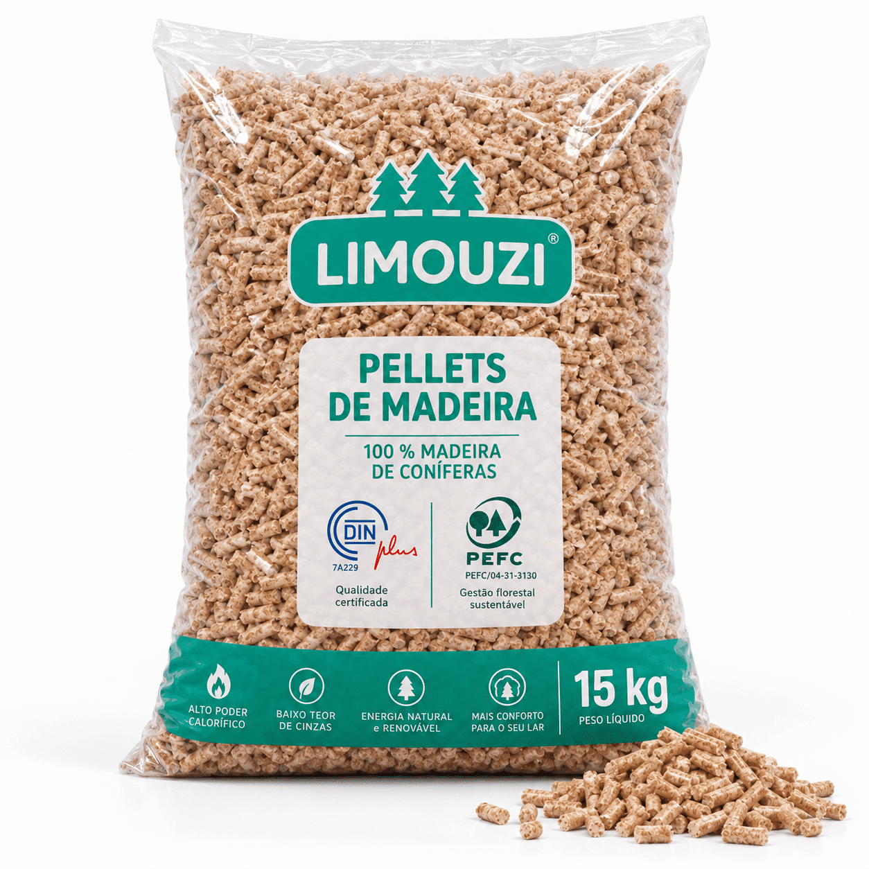 Valboval pellets de madeira – 65 sacos de 15 kg – palete 975 kg – 100 % madeira de coníferas – DINplus