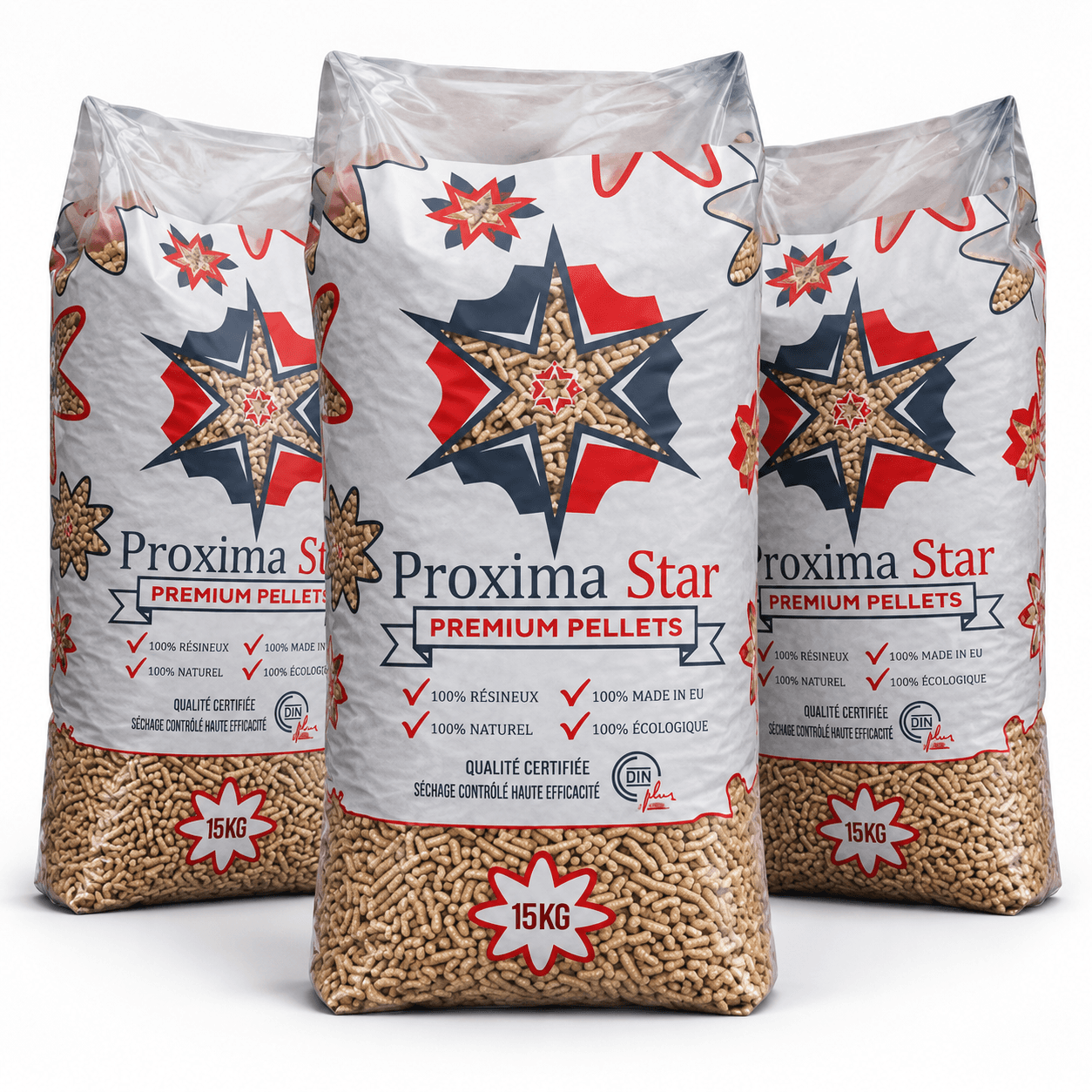 Proxima Star pellets de madeira – 66 sacos de 15 kg – palete 990 kg – 100 % madeira de coníferas