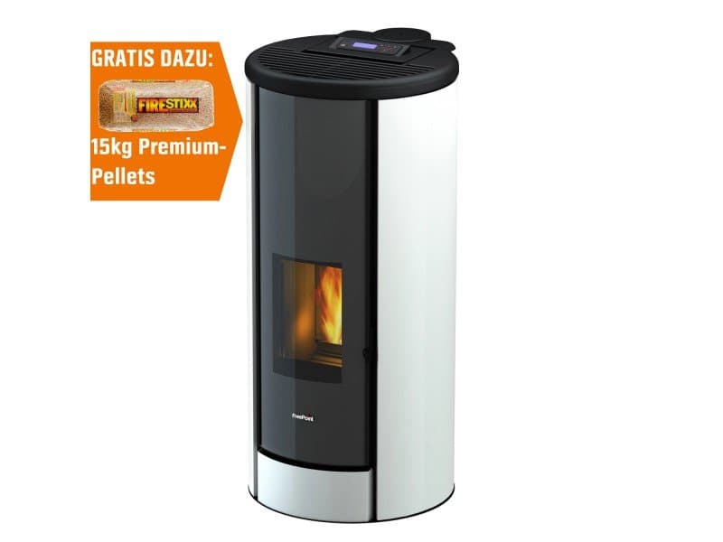 Freepoint Breeze salamandra a pellets em aço branca 9,1 kW com controlo automático