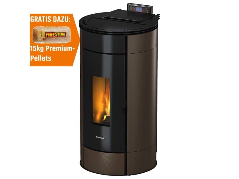 Freepoint Globe salamandra a pellets em aço castanho 10,5 kW com controlo automático