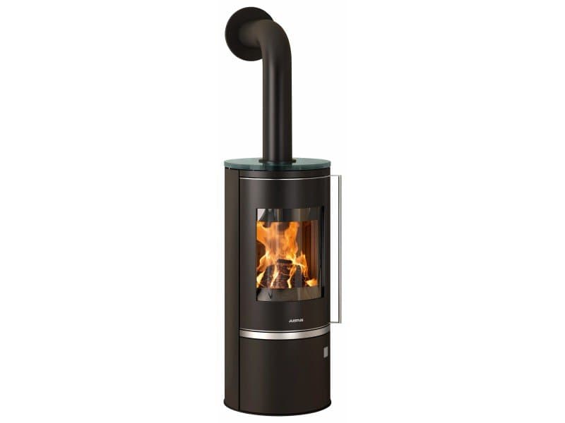 Justus Faro 2.0 Top salamandra a lenha em aço preta com placa superior em vidro 6 kW