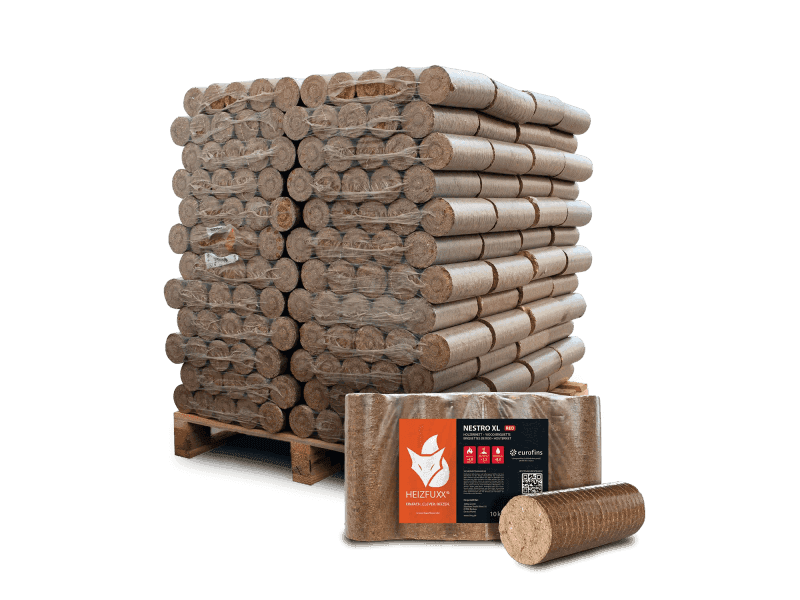 Heizfuxx Nestro XL Red briquetes de madeira dura – 96 embalagens de 10 kg – palete 960 kg