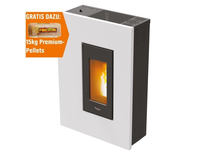 PEGASO Salamandra a pellets Madison em aço branco 5,3 kW com controlo automático