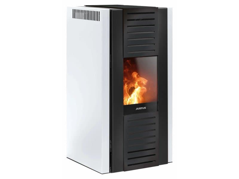 Justus Sirkos 2.0 salamandra a pellets em aço branco-seda 6 kW com controlo automático