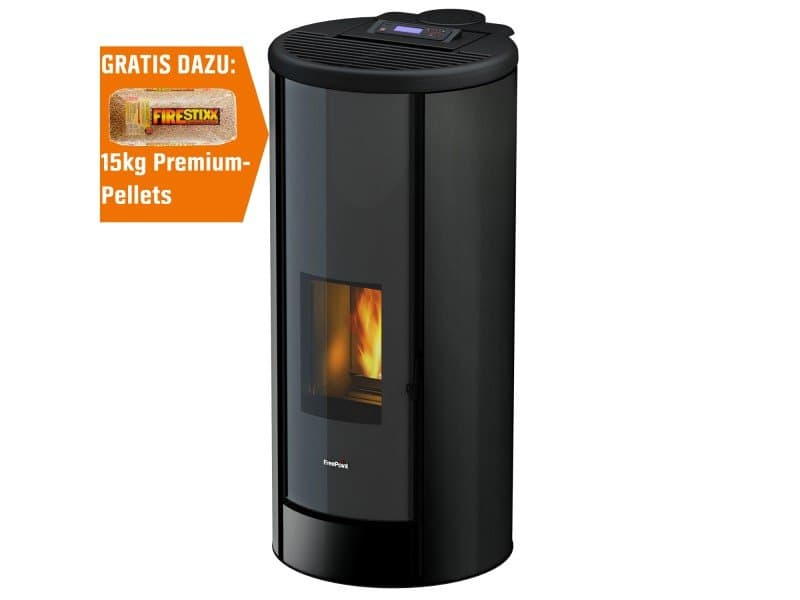 Freepoint Breeze salamandra a pellets em aço preta 9,1 kW com controlo automático