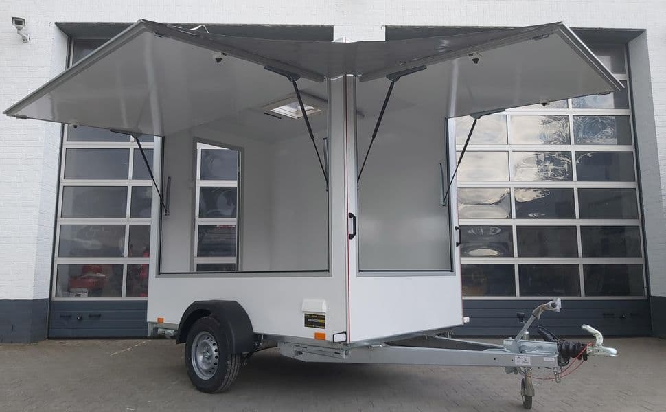 Verkaufsanhänger TFS Multi VK 250.02 250x150x200 2 Klappen Hecktür 230V IL Dachlüfter 100kmH 1300kg