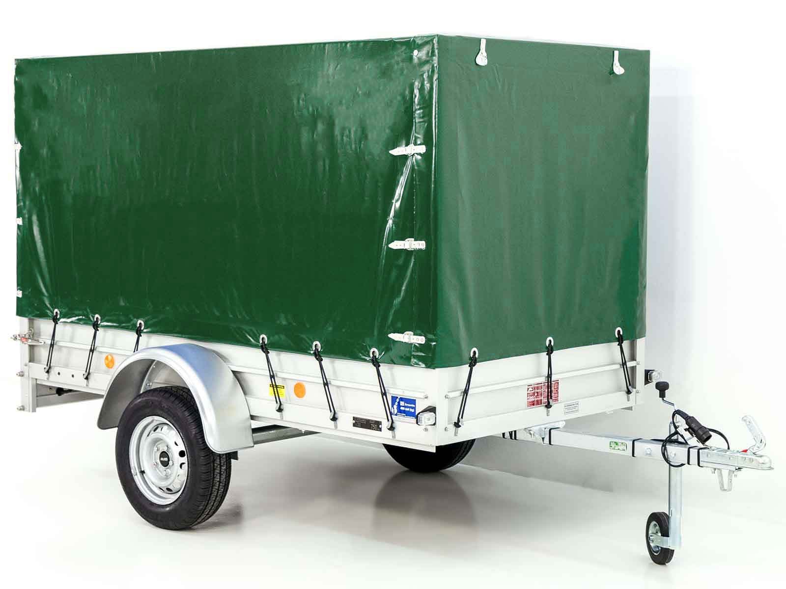 Anhänger mit Plane 125x250cm 750kg | Typ U4 | Hochplane 140 cm Profi | Grün - Neu