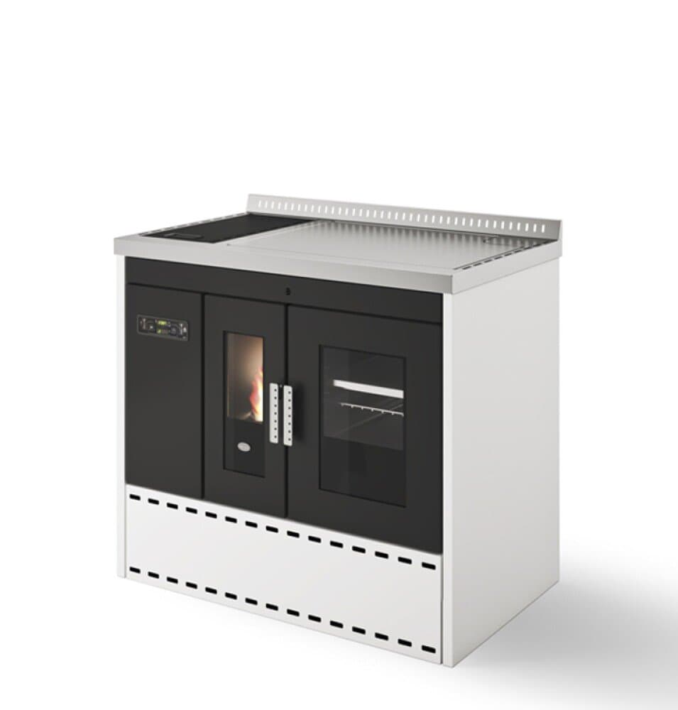 Eva Calòr ISOTTA Thermocuiseur à pellets avec four - version avec résistance et ampoule - 18,6 kw - 390 m3 chauffé - blanc