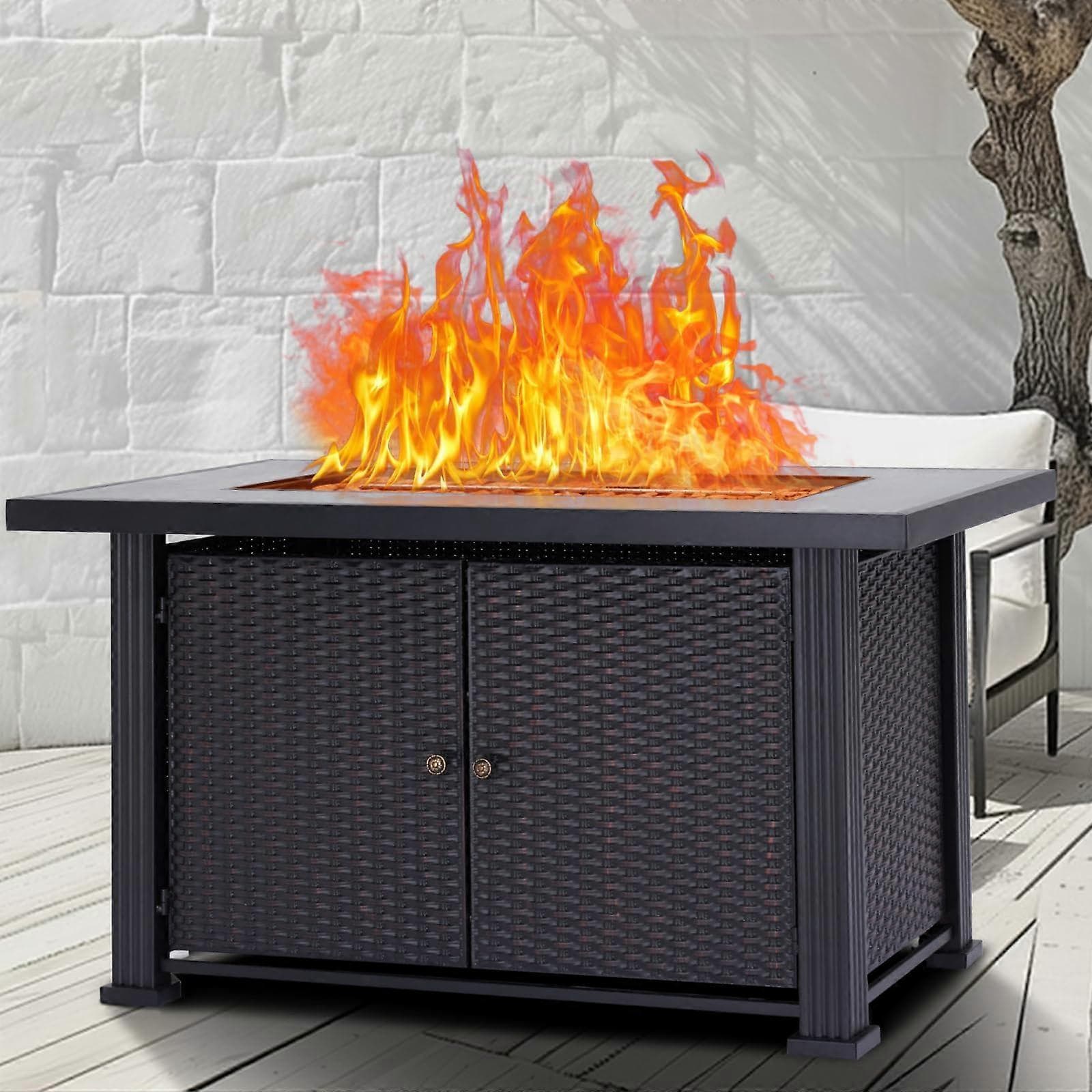 Mesa con brasero de propano de 44 pulgadas, brasero de gas de exterior de 50000 BTU con llama regulable, estructura de acero y funda impermeable para 