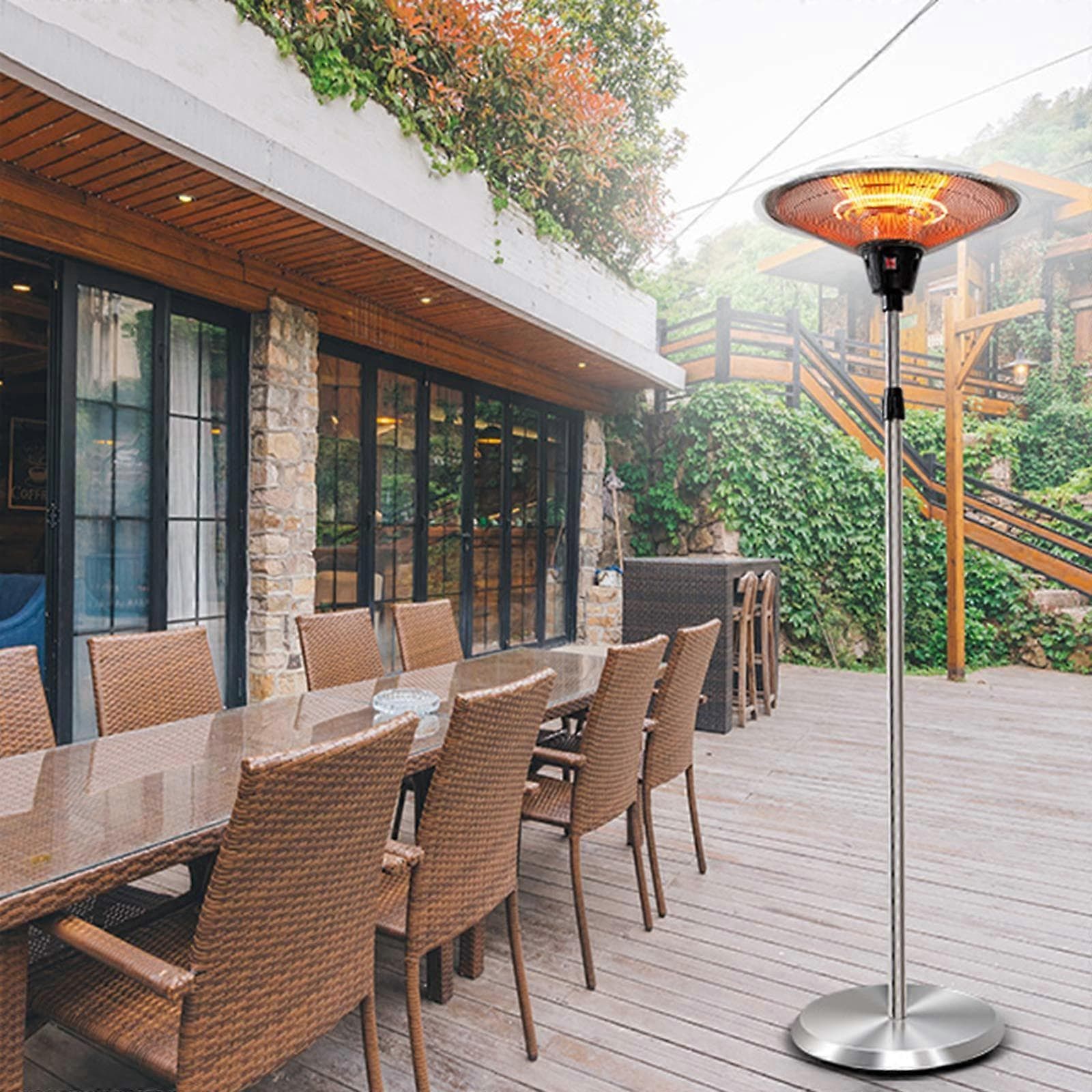 Calefactor eléctrico de exterior para patio de 3000W, calefacción por infrarrojos, IP44 resistente a la intemperie, de pie, interior y exterior