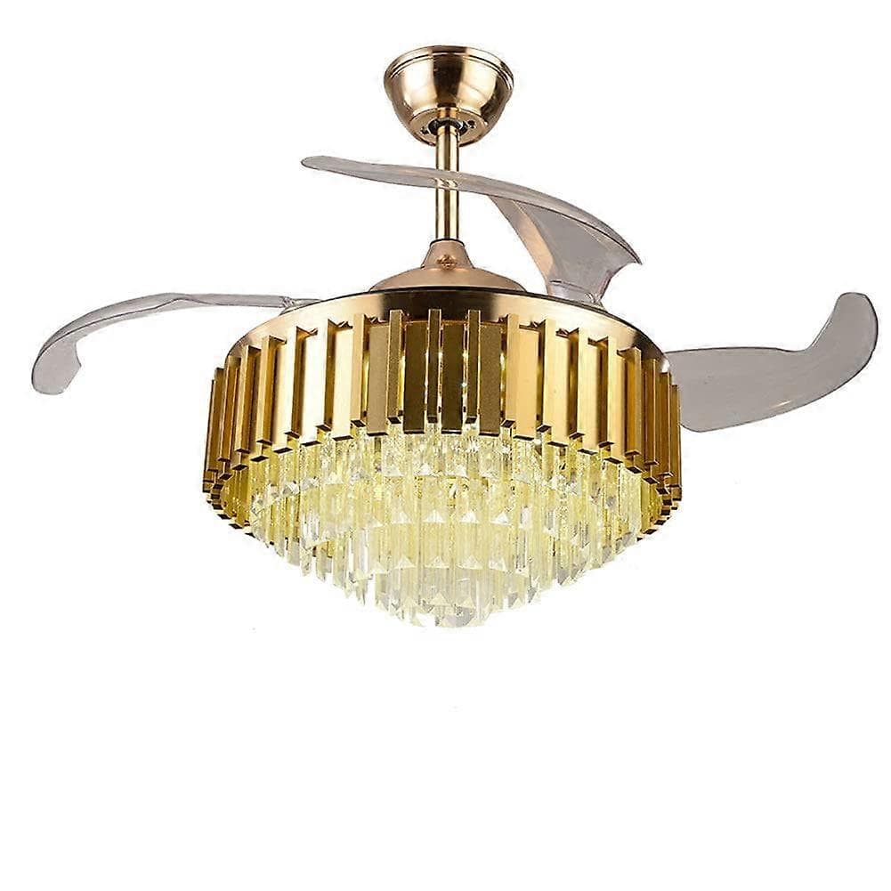 Ventilador de techo de cristal de 42 pulgadas con luz, aspas retráctiles, mando a distancia, 3 velocidades, diseño moderno y elegante para dormitorio