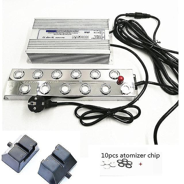 Humidificador de 12 cabezales Dc 48v 9kg / h con fuente de alimentación estanca de 220v, incluida la cámara de flotador y los chips atomizadores 10pcs