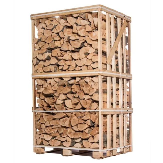 Box de 2,5 estéreos de 50cm de leña seca – palé de leña cortada y partida de 2,1m3