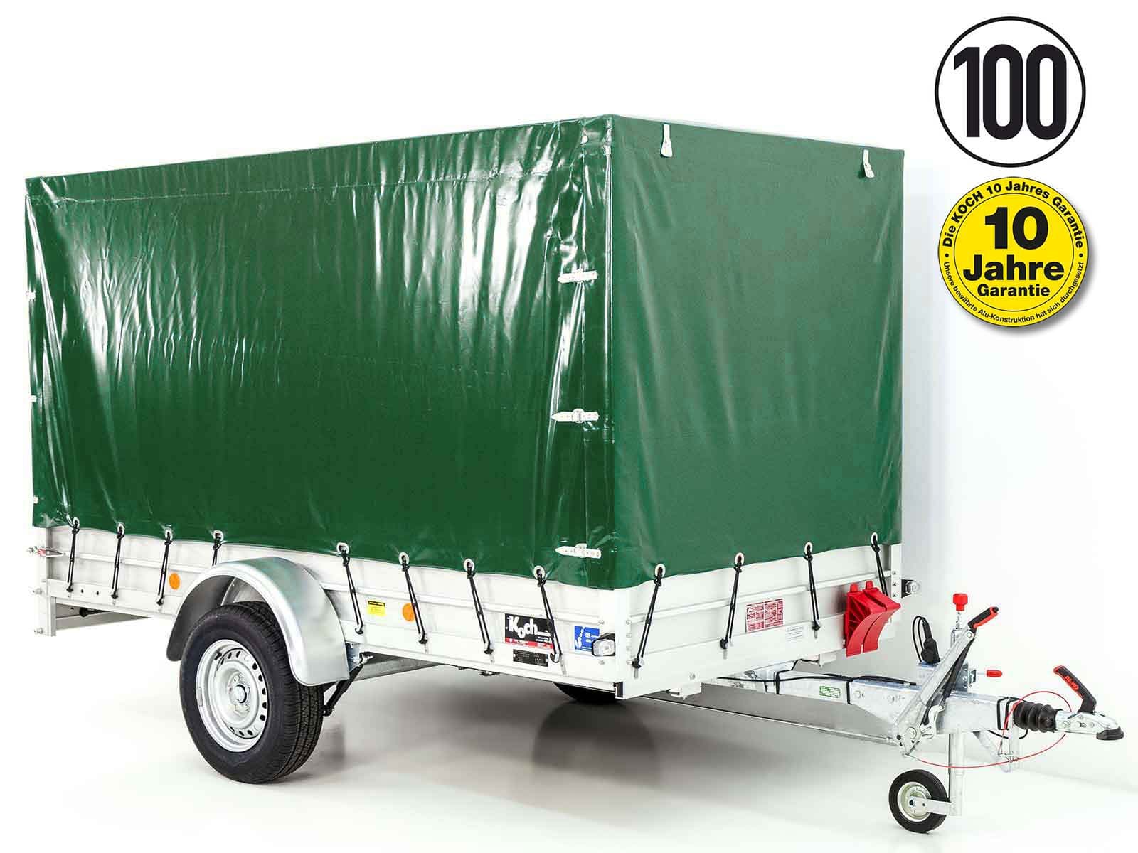 Anhänger mit Plane 150x300cm 1300kg | Typ 7.13 | Hochplane 160cm – Grün - Neu