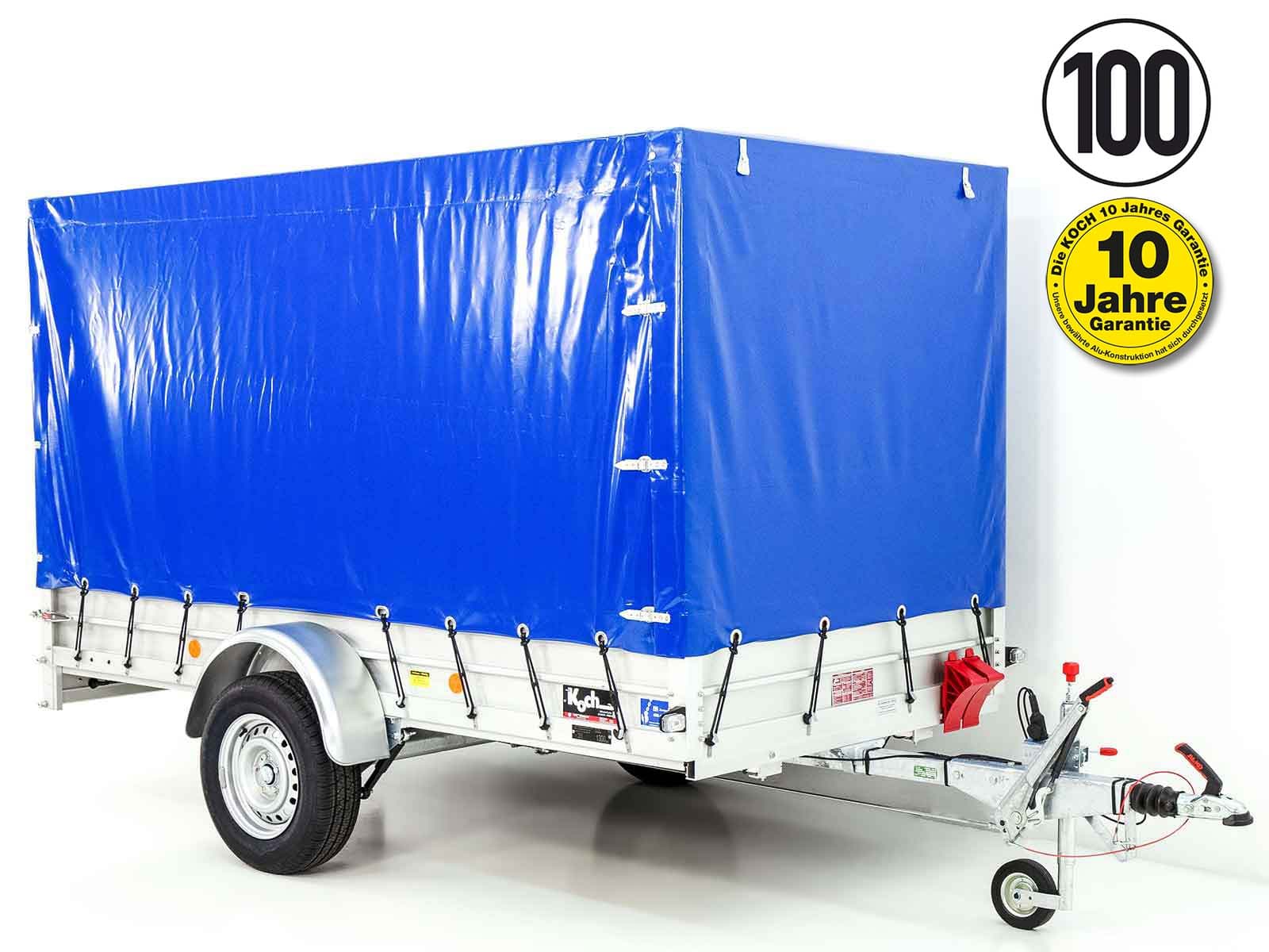Anhänger mit Plane 150x300cm 1300kg | Typ 7.13 | Hochplane 160cm – Blau - Neu