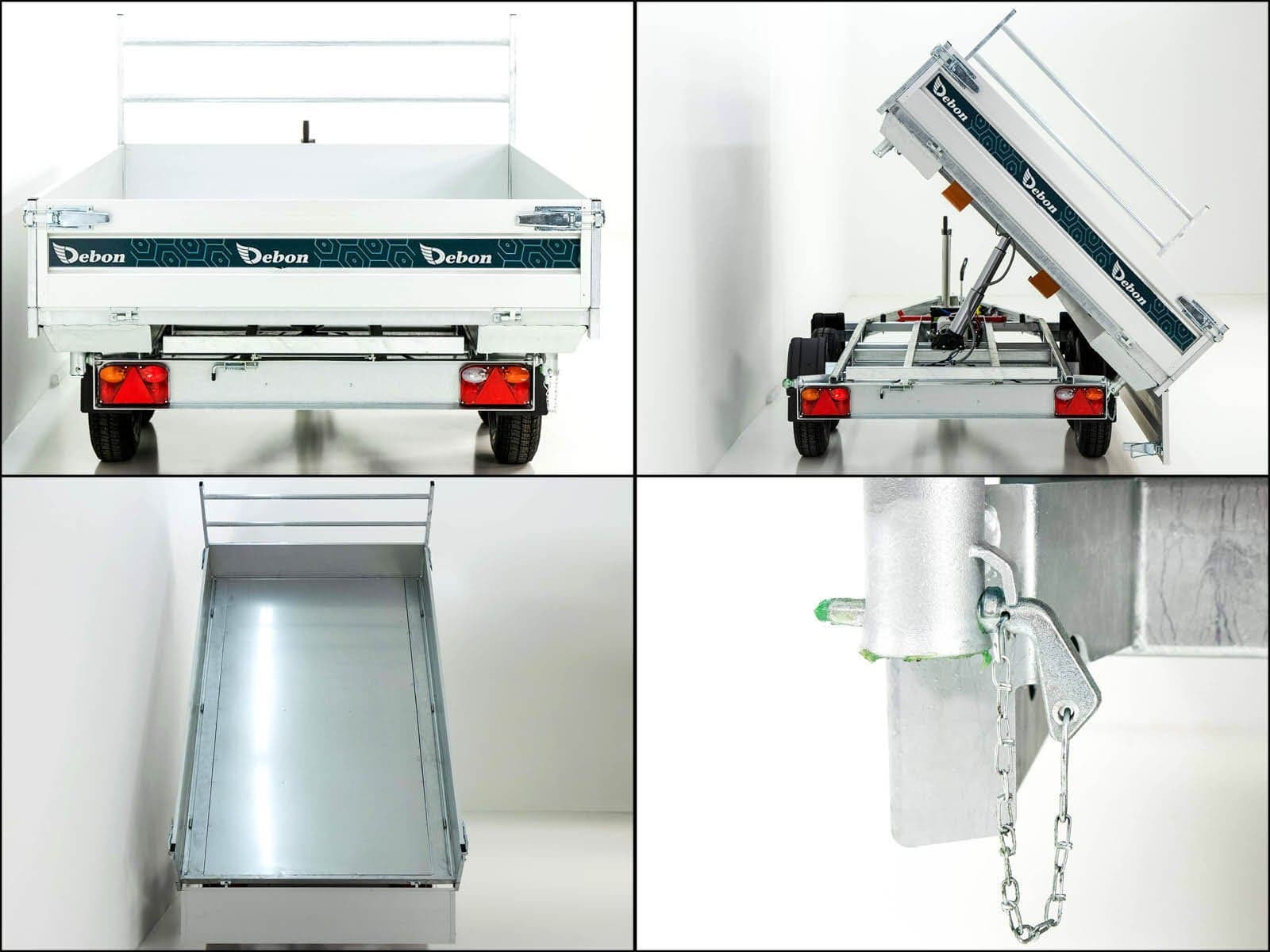 Debon 180×306 2,6 t Triaxial-Kipper – Elektropumpe – Rampen – Stützen, Neufahrzeug