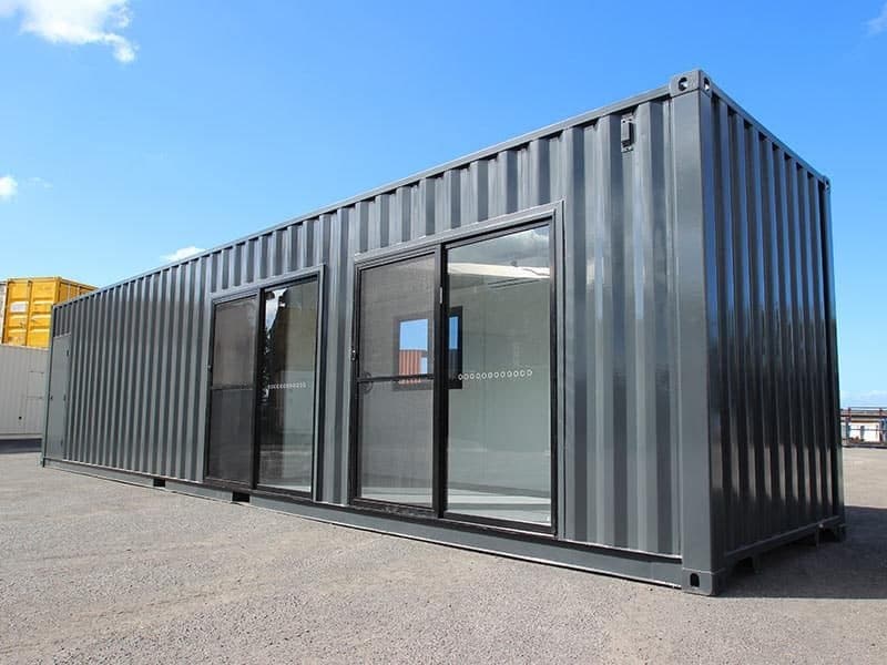 40-Fuß-Bürocontainer HC, 29 m², voll ausgestattet, Klima, Küche, WC, 2 Glastüren, auf Bestellung