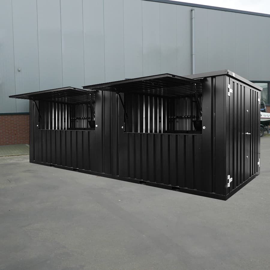 Bar Container 6×2 m Schwarz RAL 9005 – Modularer Event- und Verkaufscontainer mit Klappdach