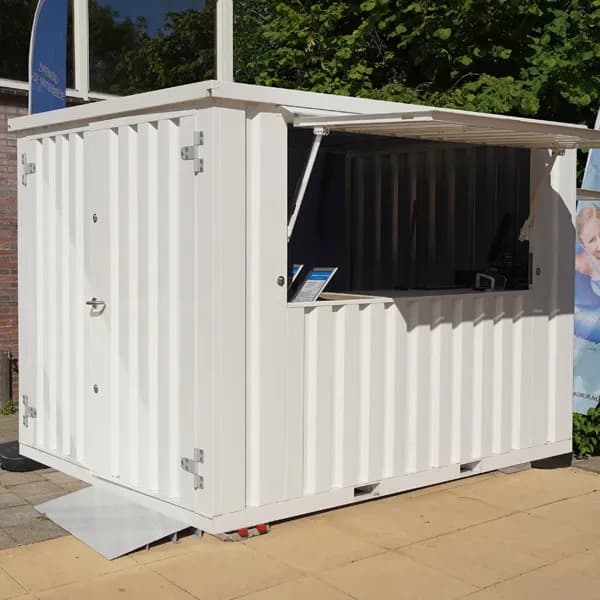 Bar Container 3×2 m Weiß RAL 9016 – Modularer Verkaufscontainer mit Klappdach