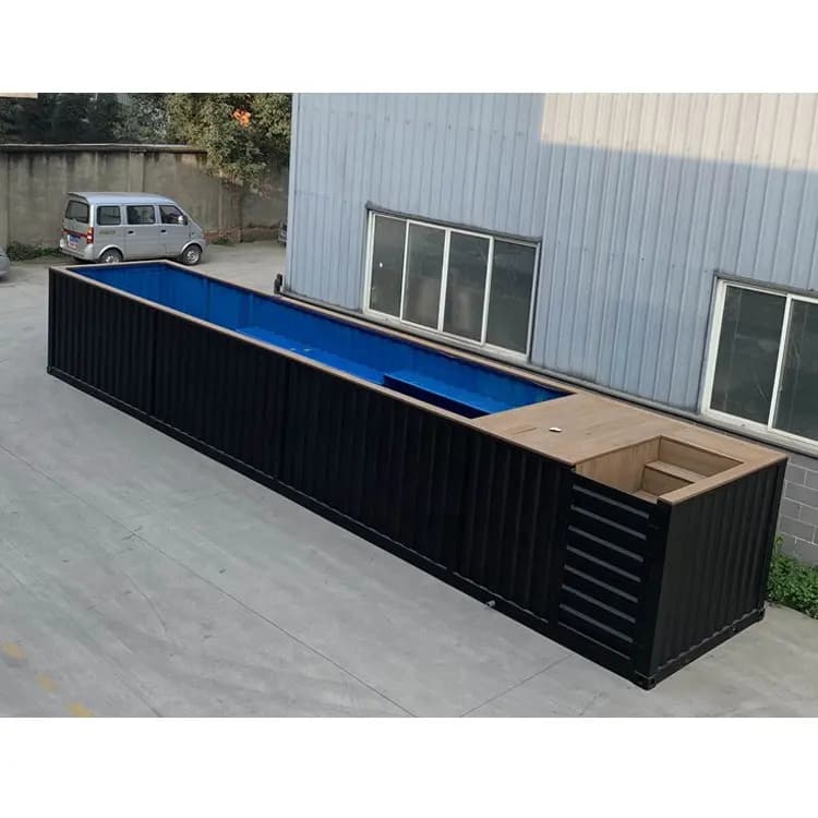 Container Pool 11,8 m aus verzinktem Stahl mit Glasfaserbecken und integriertem Spa-Jacuzzi 3,0×2,5 m