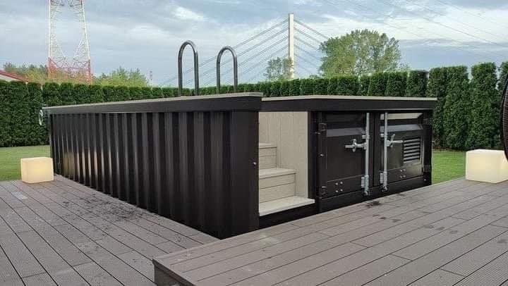 20 Fuß Container Pool aus Stahl mit Filtersystem, Edelstahlleiter und Sicherheitszugang – Semi-mobiler Gartenpool
