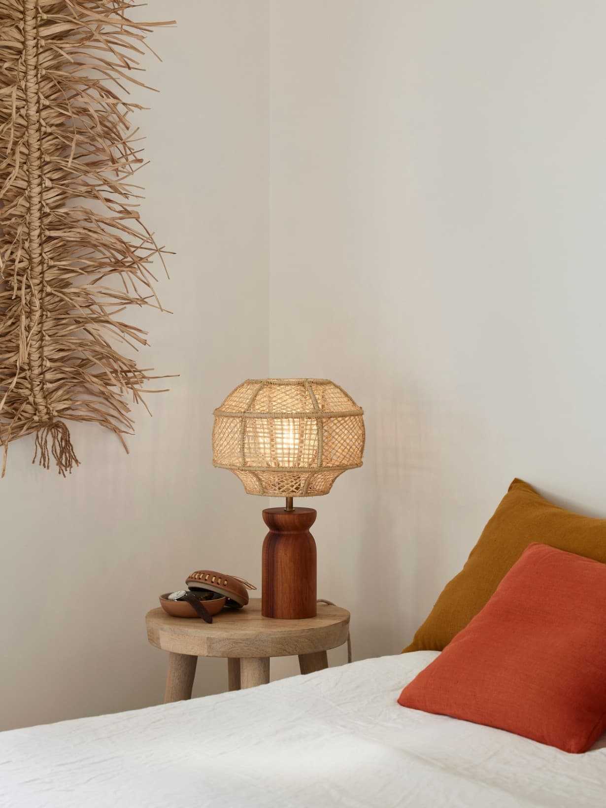 Lampe en bois et raphia naturel, Odyssée M   - Market Set 