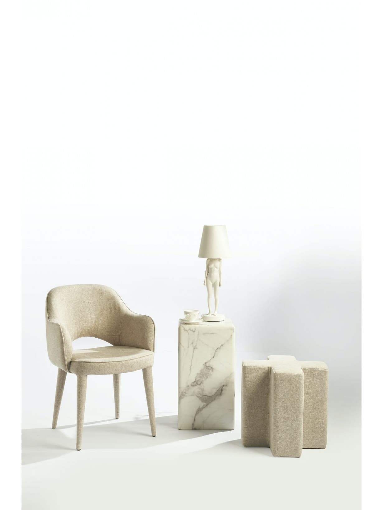 Fauteuil de table rembourré en tissu, Cosy Beige  - Pols Potten 