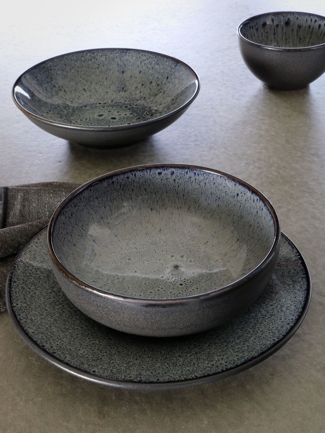 Lot de 6 bol en grès, Mirha gris foncé Ø16 cm   - POMAX 