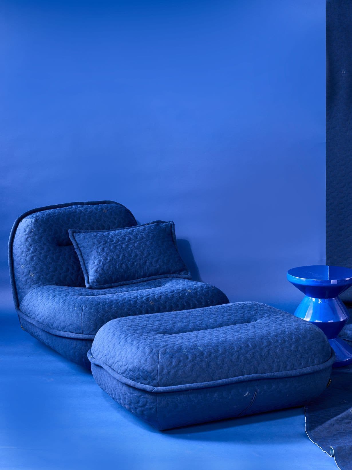 Fauteuil lounge en tissu bleu, Puff 1 place   - Pols Potten 