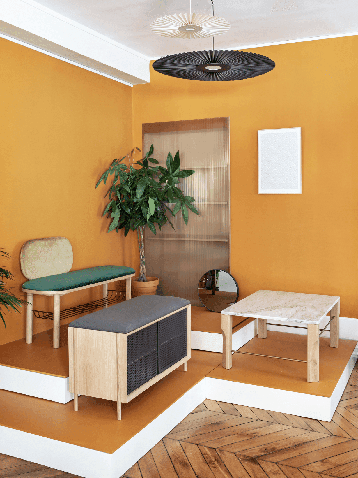 Suspension en tissu plissé, Carmen Ø90cm Gris ardoise  - Hartô 