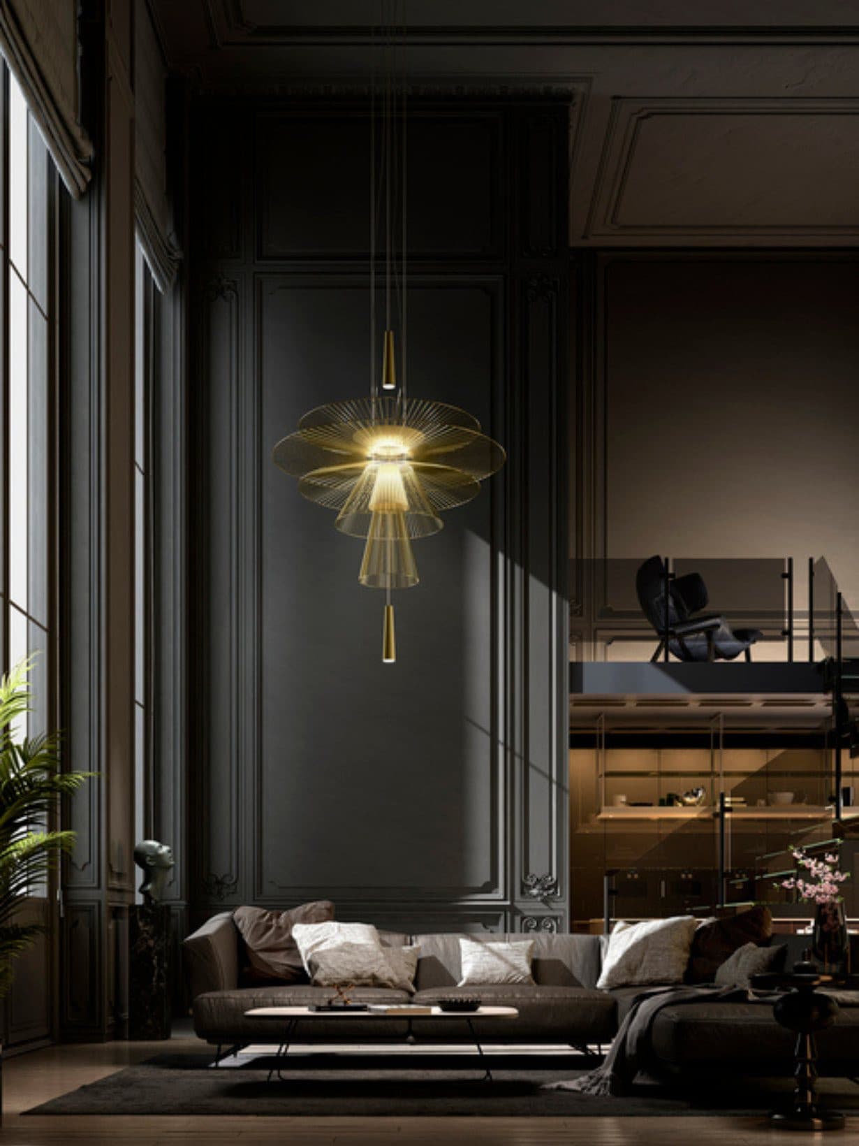 Suspension géométrique en métal noir ou doré, Gravity Or  - Forestier 