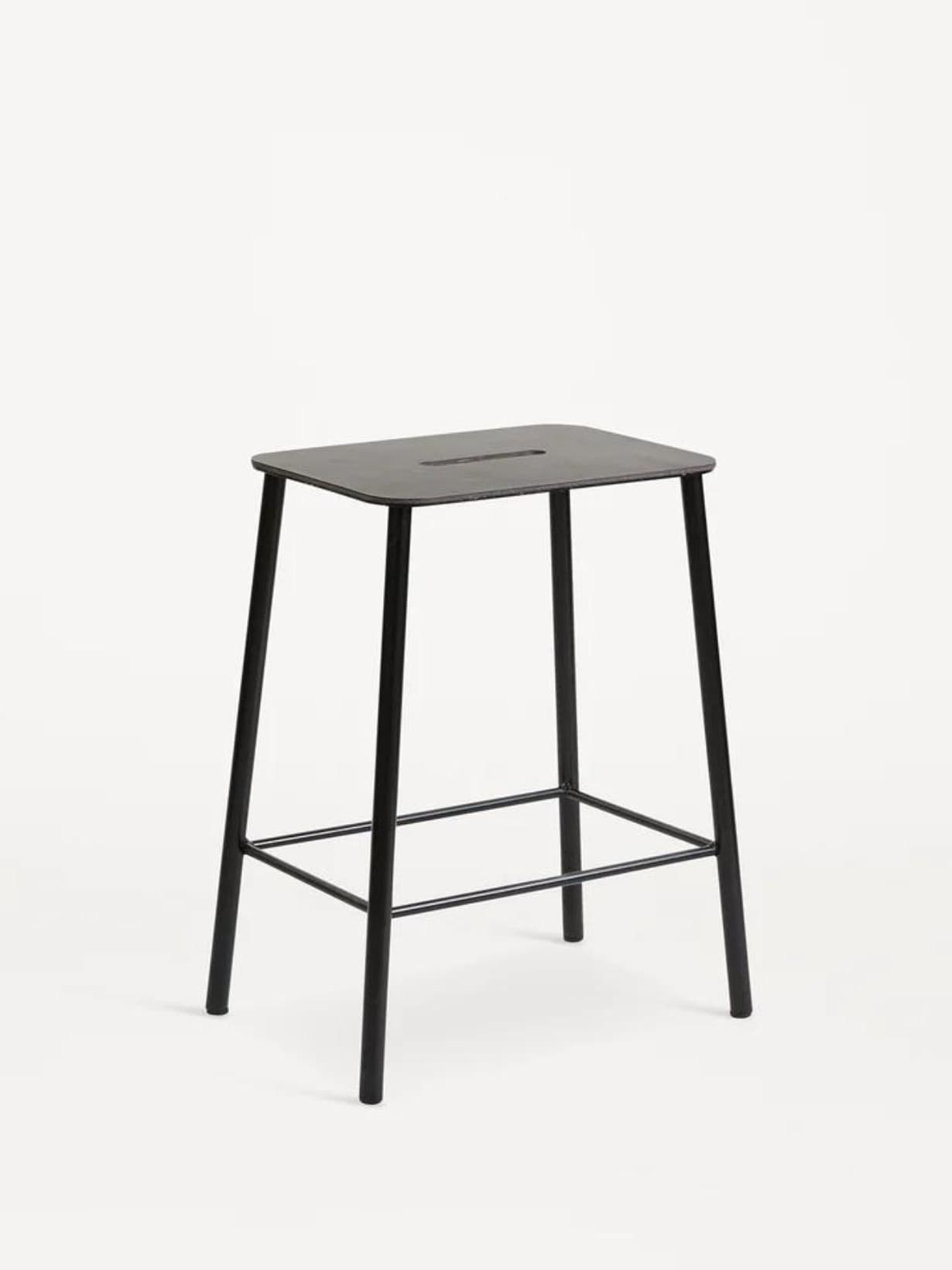 Tabouret, Adam Noir / Cuir anthracite  H50 - Frama 