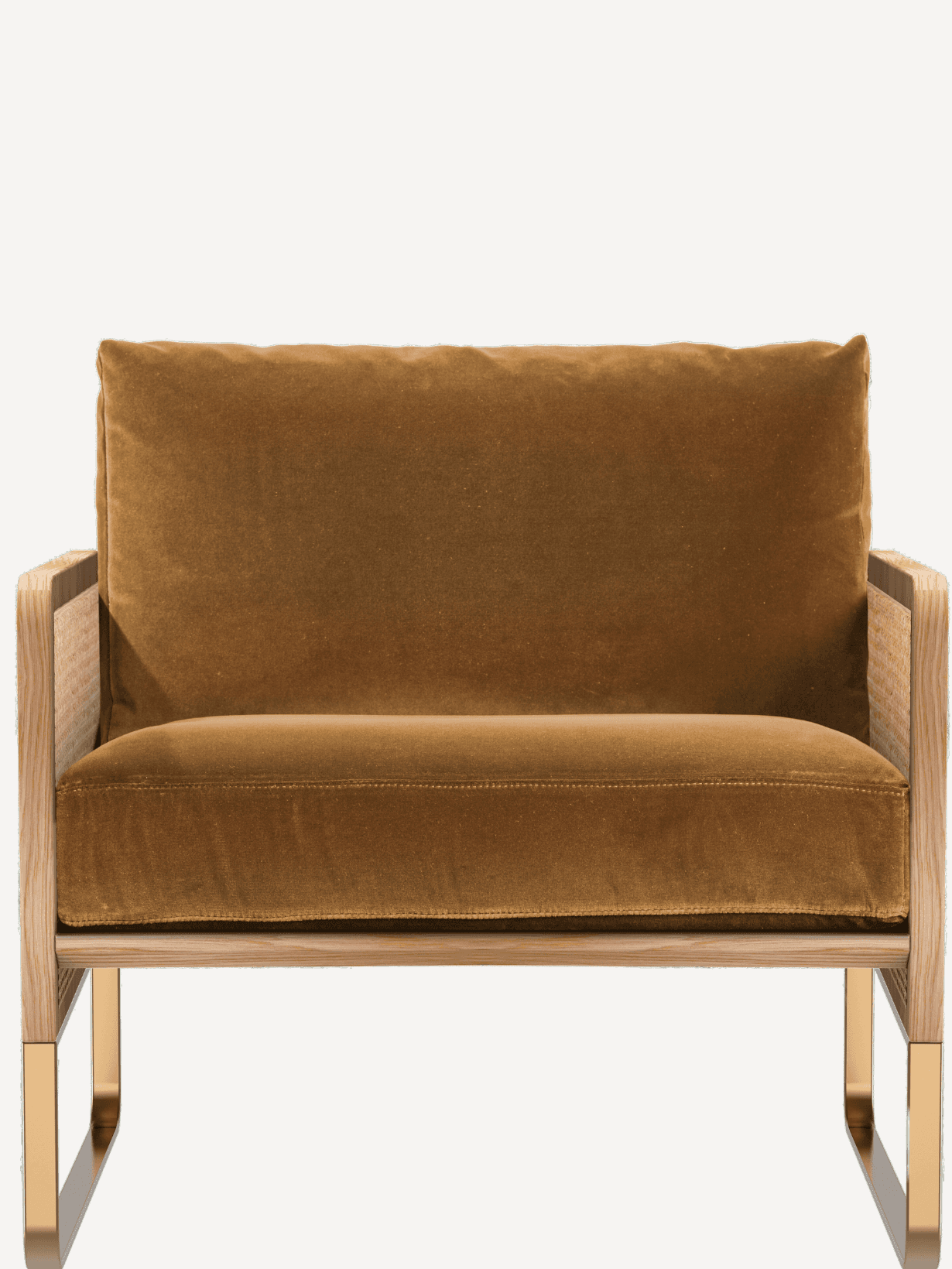 Fauteuil cannage, recouvert de tissu ou velours Marron  - RED EDITION 