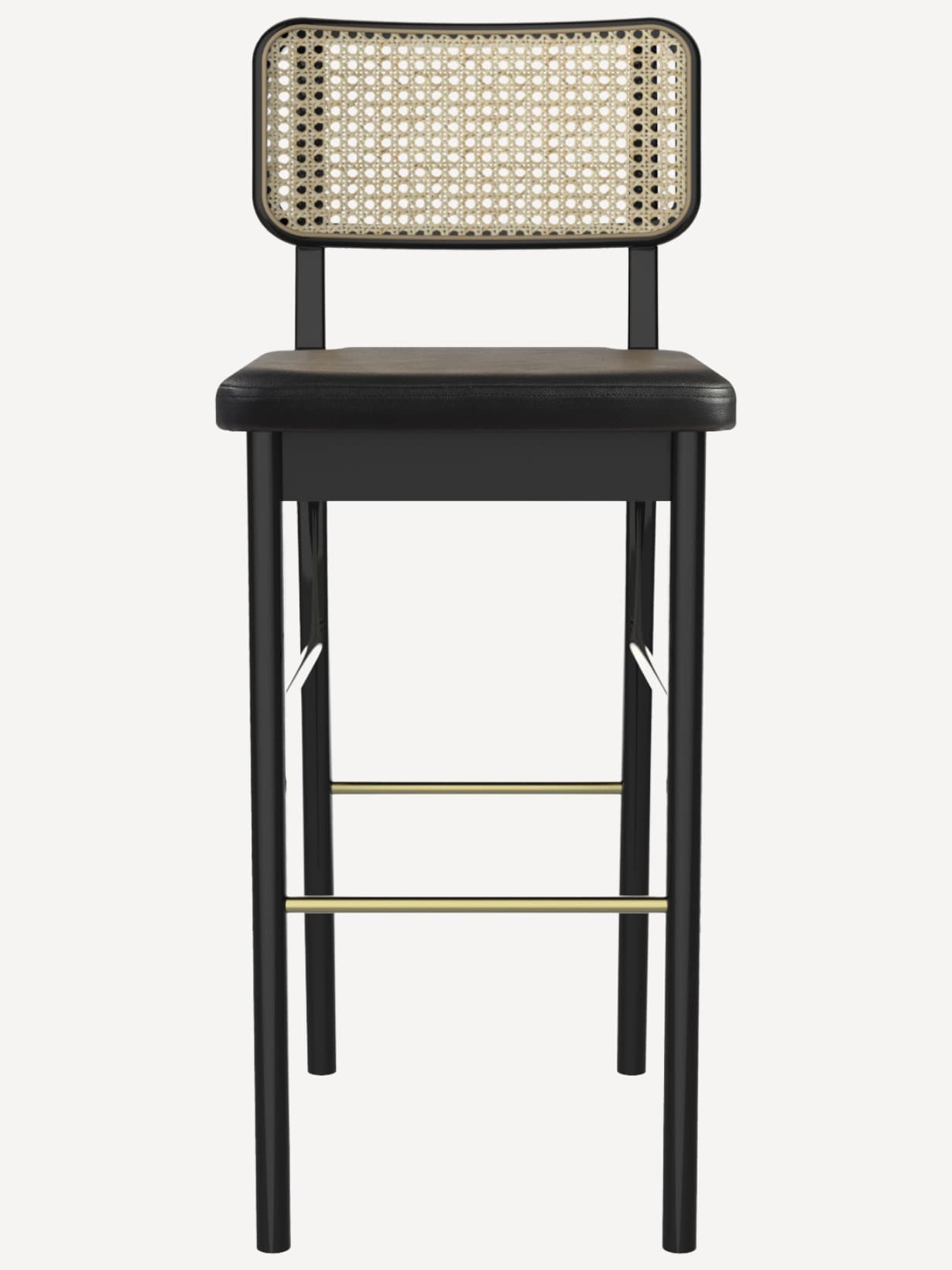 Tabouret haut en cuir / chêne cannage Chêne noir  - RED EDITION 