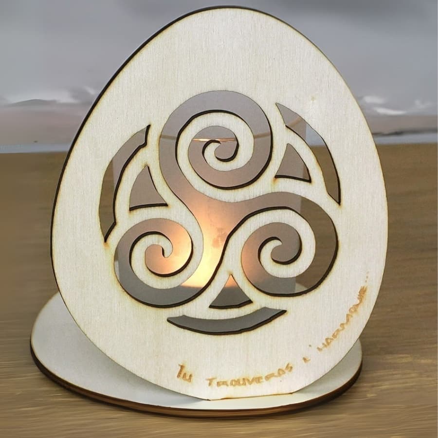 TASIILAQ Photophore en bois et verre motif TRISKELL