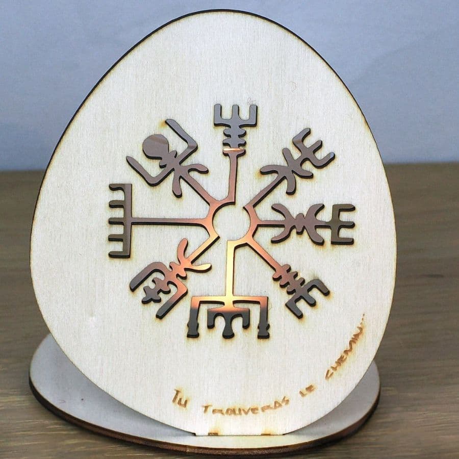 TASIILAQ Photophore bois et verre motif Vegvisir