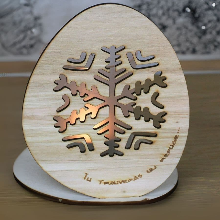 TASIILAQ Photophore bois et verre motif SNJO