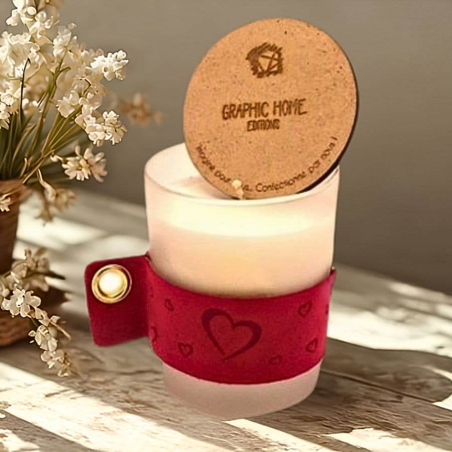 BERGEN Bougie parfumée ou neutre Bandeau velours motif "Coeurs"