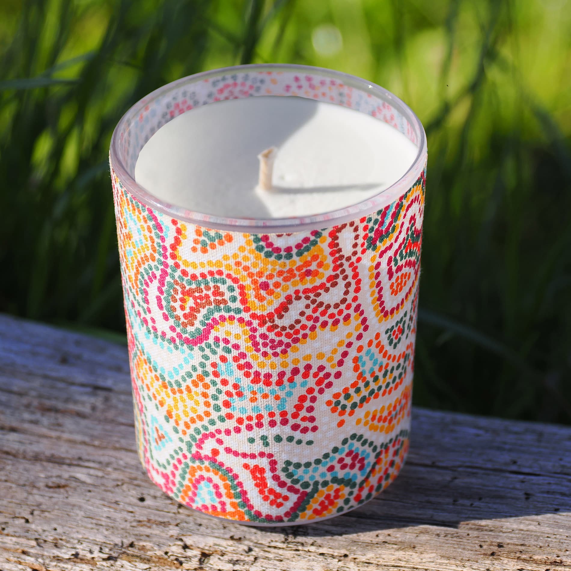 MARREE Bougie parfumée habillée de tissu aborigène