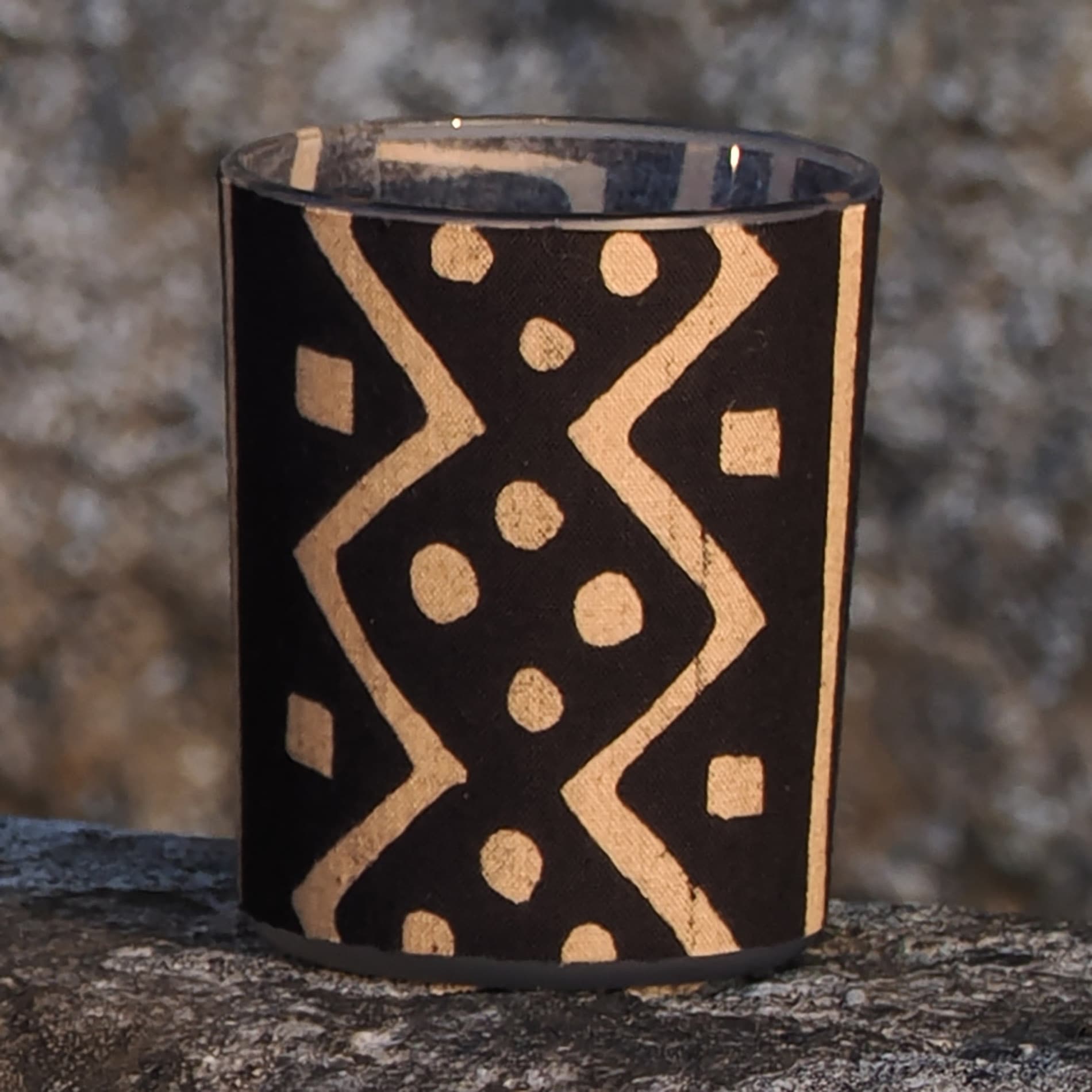 MOPTI ETHNIQUE Photophore en tissu Africain Beige/Marron