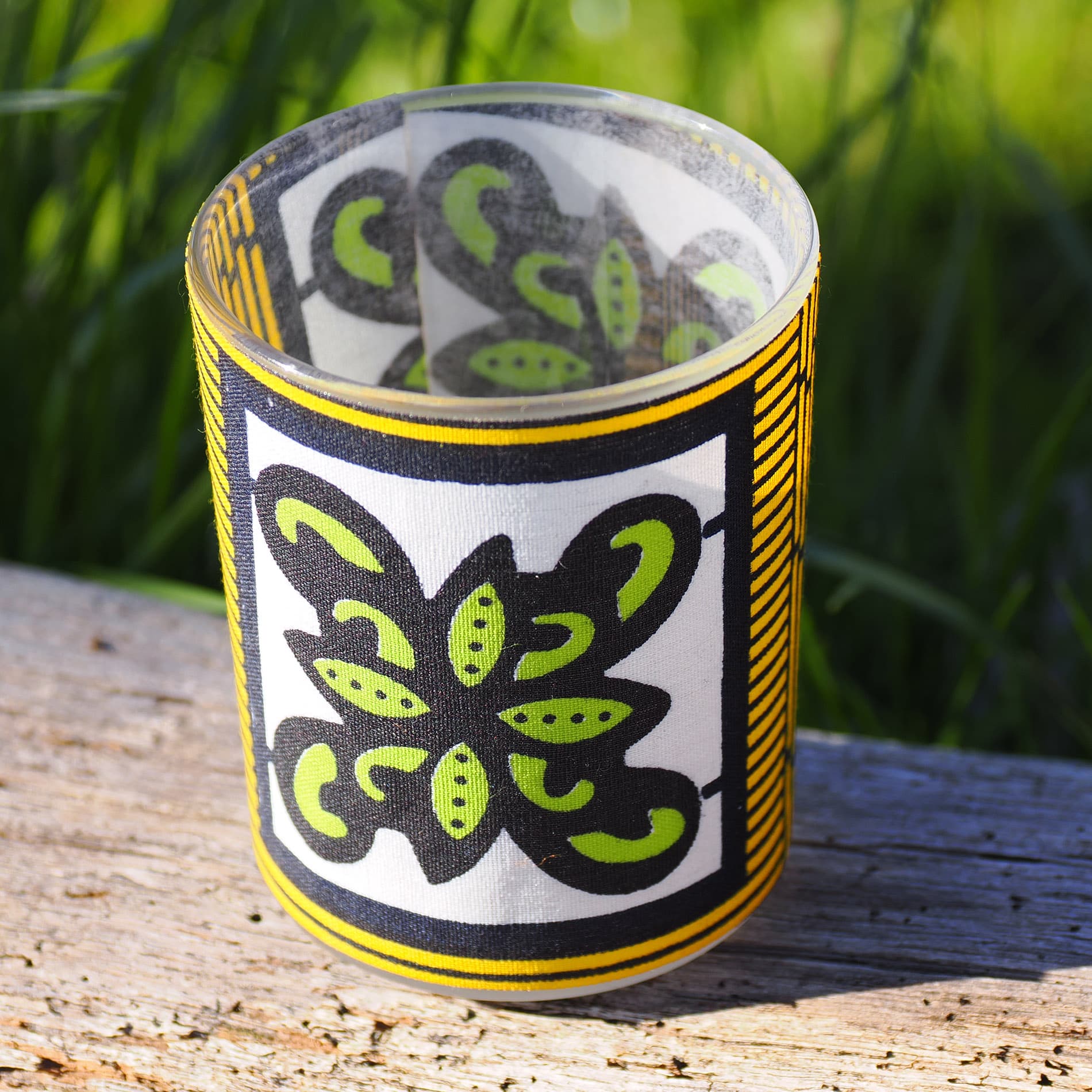 MOPTI CACTUS Photophore en tissu Africain Curry/vert/blanc