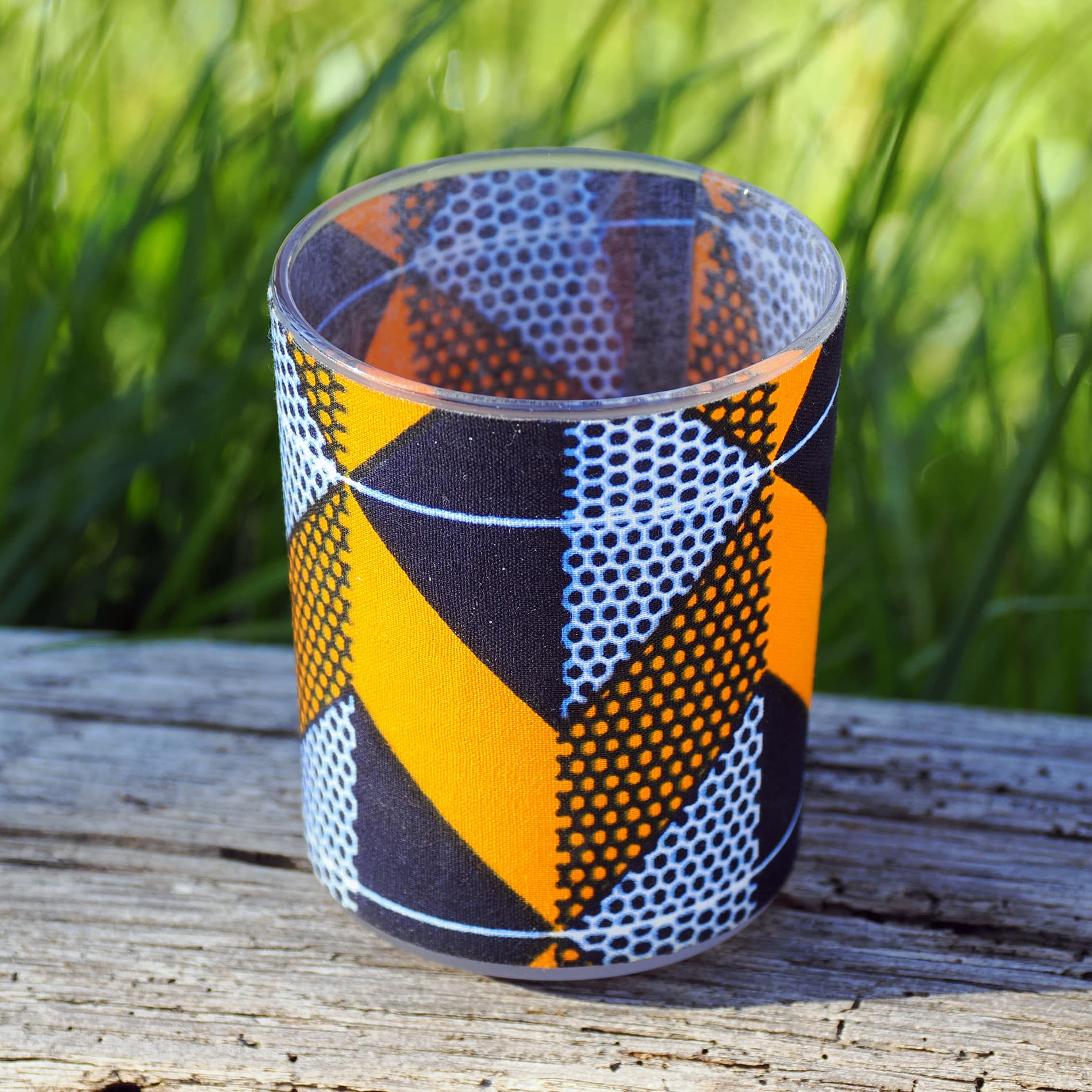 MOPTI LOSANGES Photophore en tissu Africain Orange/Bleu Marine