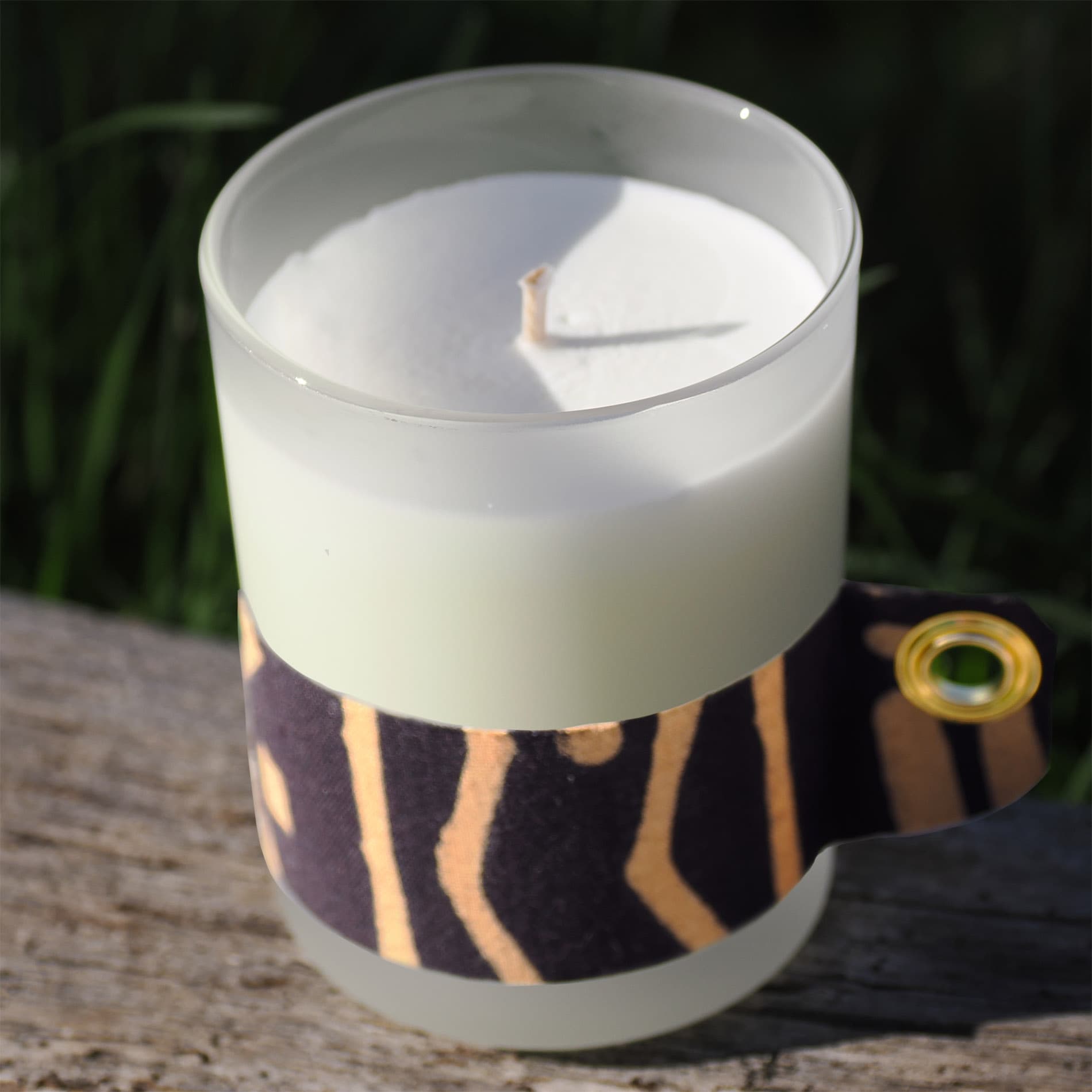 KOULIKORO ETHNIQUE Bougie parfumée avec bracelet en tissu beige/noir