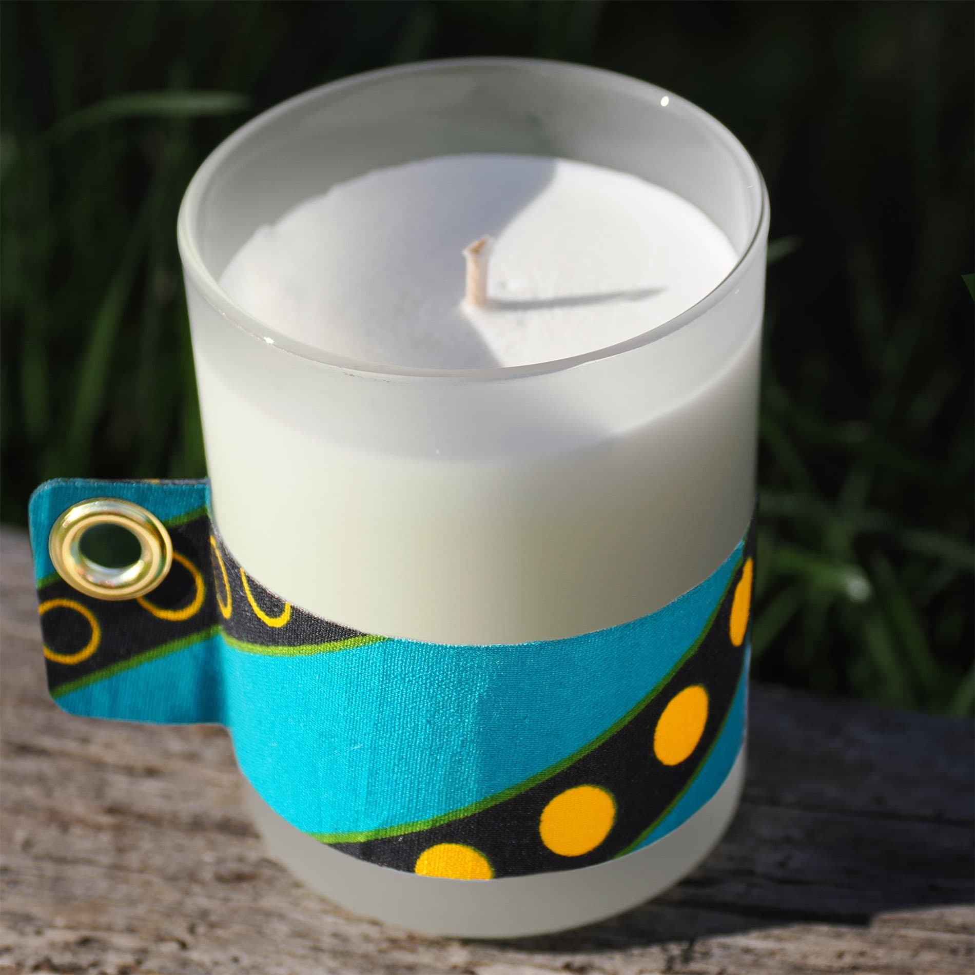KOULIKORO EMERAUDE Bougie parfumée avec bracelet en tissu Turquoise/Doré