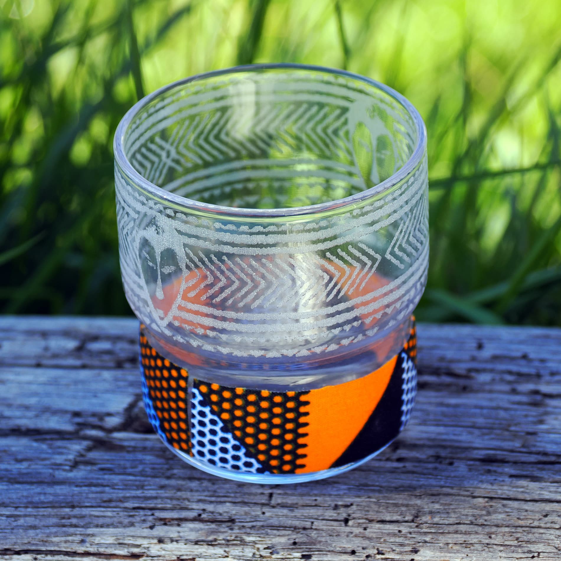 GAO LOSANGES Photophore gravé laser, habillé d'un tissu Africain