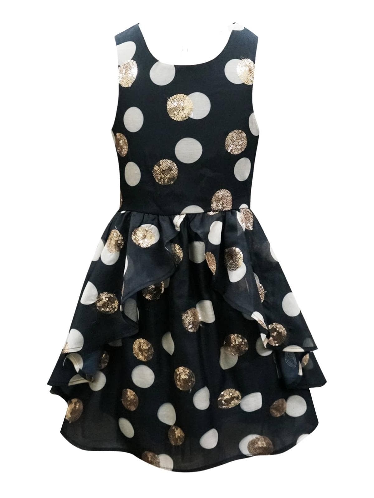 Robe cintrée et évasée à pois avec jupe volantée