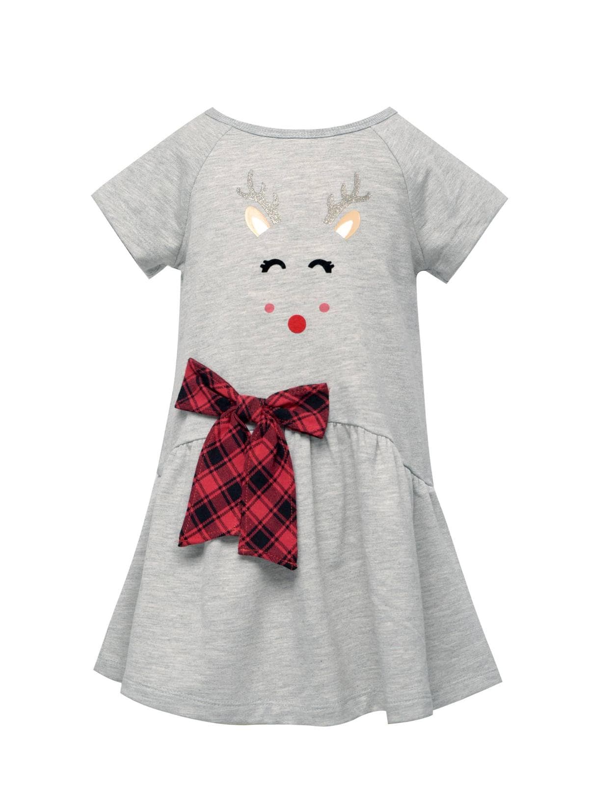 Robe à manches courtes avec imprimé renne et noeud à carreaux