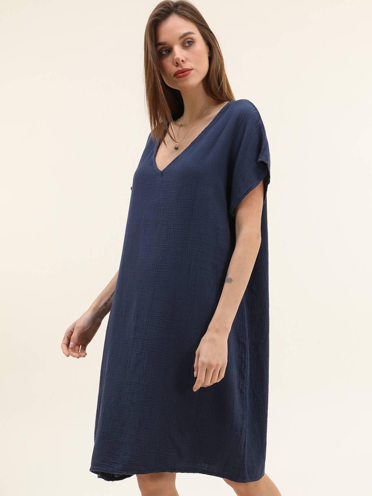 Robe mi-longue droite en gaze de coton